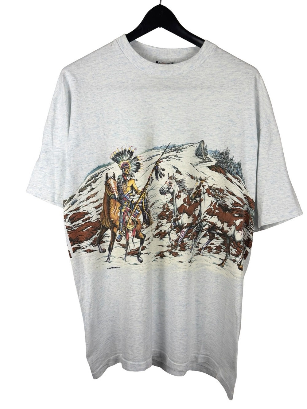 Vintage 90s Habitat Native Horse Wrap Around Animal Nature Grey Shirt Size XL